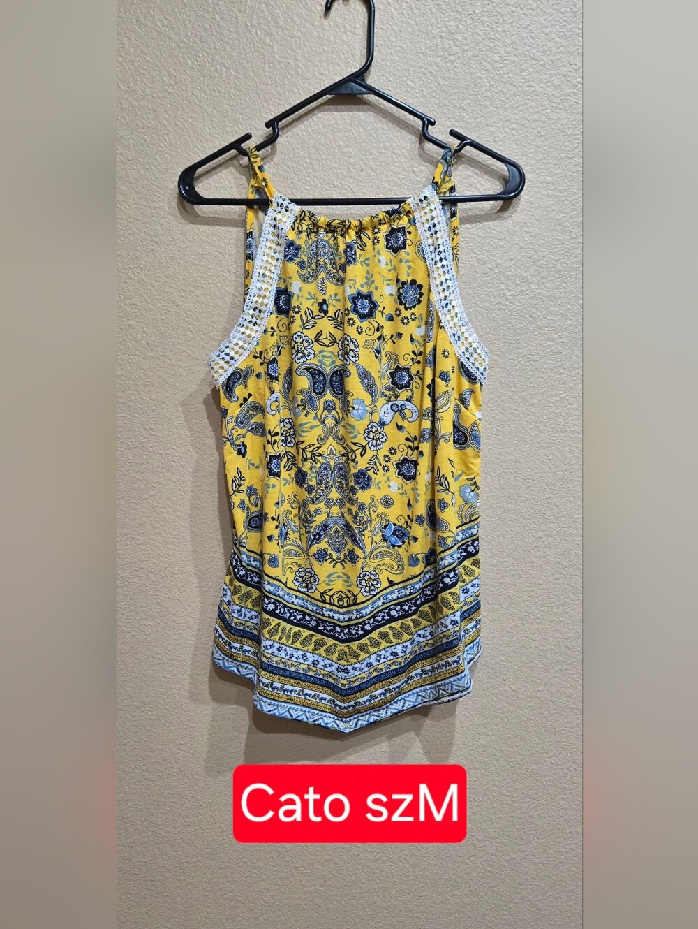 Yellow Paisley Crochet-Trim Summer Blouse